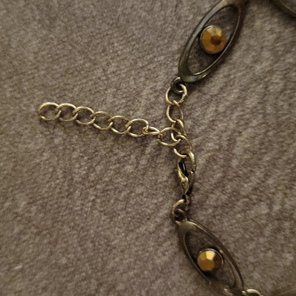 3/$30 VTG Bronze Oval Link Crystal Lobster Claw Clasp Bracelet - Picture 4 of 6
